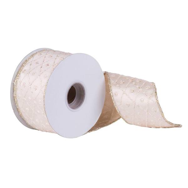 2.5" x 10Yd Gold Diamond Jacquard Wired Ribbon