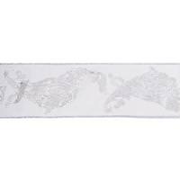 Vickerman 4" x 10Yd White Silver Paisley Jacquard Wired Ribbon