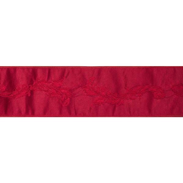 4" x 10Yd Red Acanthus Leaf Jacquard Wired Ribbon