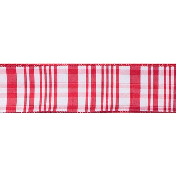 2.5" x 10Yd Red White Scandia Plaid Wired Ribbon