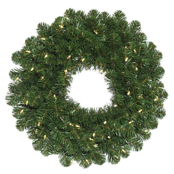 30" Artificial Oregon Fir Wreath 70 Warm White LED Lights