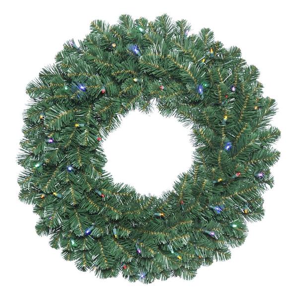48" Artificial Oregon Fir Wreath 150 Multi Color LED Lights