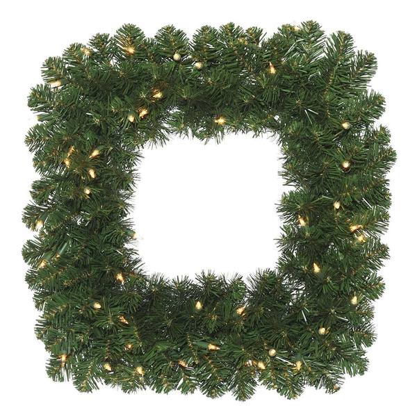 24" Artificial Oregon Fir Square Wreath 50 Clear Lights