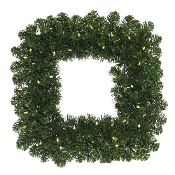 24" Artificial Oregon Fir Square Wreath 50 Warm White LED Lights