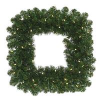 View 24" Artificial Oregon Fir Square Wreath 50 Warm White LED Lights