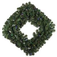 Vickerman 30" Artificial Oregon Fir Square Wreath 70 Multi-Colored LED Lights