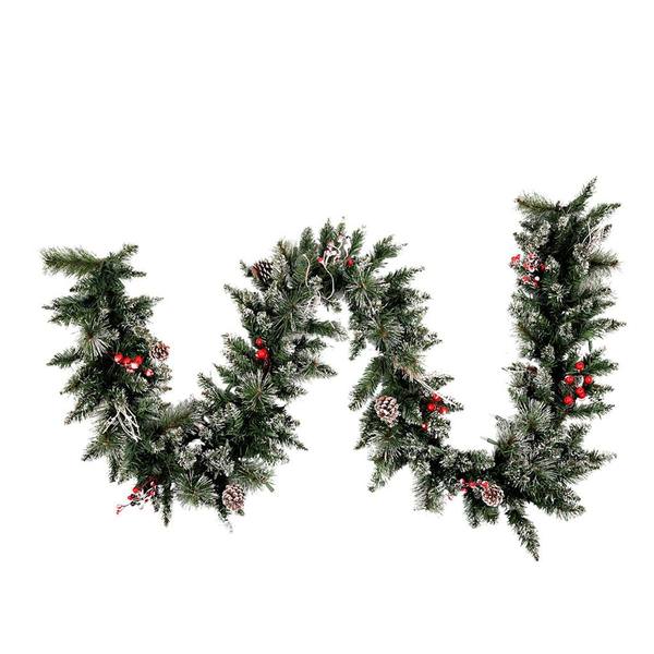 9' Artificial Snow Tipped Pine and Berry Garland