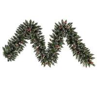 Vickerman 9' Artificial Snow Tipped Pine and Berry Garland with 50 Clear Lights
