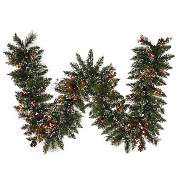 9' Artificial Snow Tipped Pine and Berry Garland with 50 Multi-Color Lights