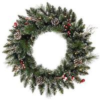 Vickerman 24" Artificial Snow Tipped Pine Cone & Berry Wreath 35 Warm White LED Lights