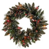Vickerman 24" Artificial Snow Tipped Pine Cone & Berry Wreath 35 Multi Color LED Lights