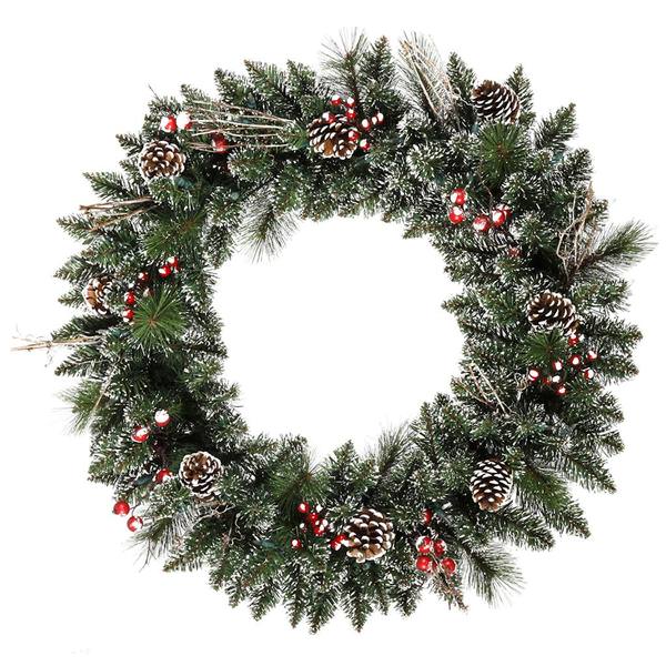 30" Artificial Snow Tipped Pine Cone & Berry Wreath