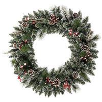 Vickerman 30" Artificial Snow Tipped Pine Cone & Berry Wreath