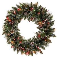 Vickerman 30" Artificial Snow Tipped Pine and Berry Wreath 50 Multi-Color Lights