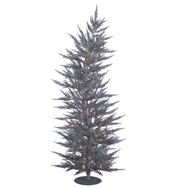 6' x 26" Silver Laser Tree with 150 Clear Lights