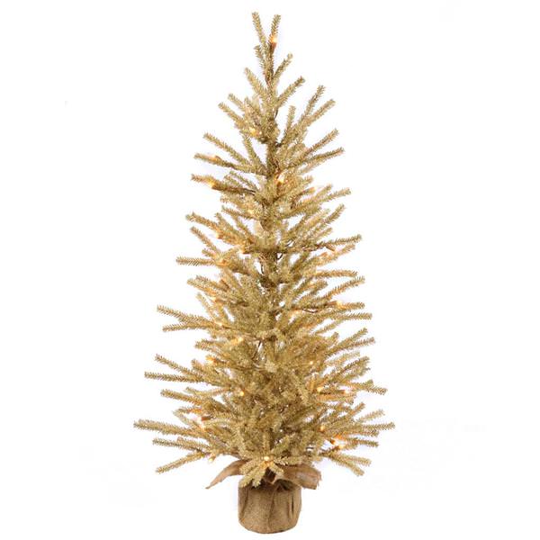 2' Champagne Tree w/Burlap Base 35 Warm White LED Lights