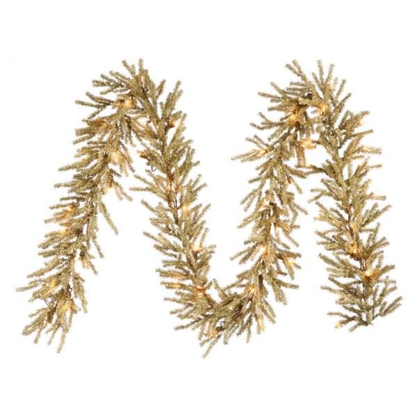 9' x 10" Artificial Champagne Garland 50 Warm White LED Miniature Lights