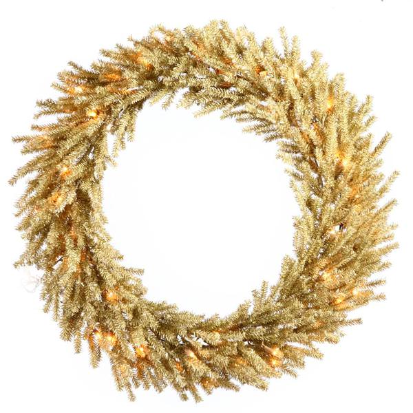 24" Artificial Champagne Wreath 35 Clear Lights
