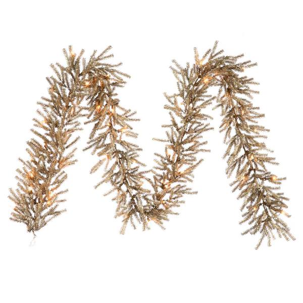 9' Artificial Mocha Garland with 50 Warm White LED Lights