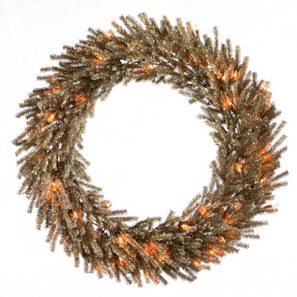 24" Artificial Mocha Wreath 35 Warm White LED Lights