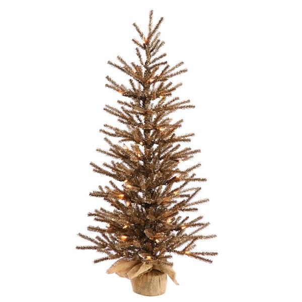 2' Chocolate Tree w/Burlap Base 35 Warm White LED Lights