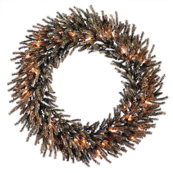 24" Artificial Chocolate Wreath 35 Warm White LED Lights
