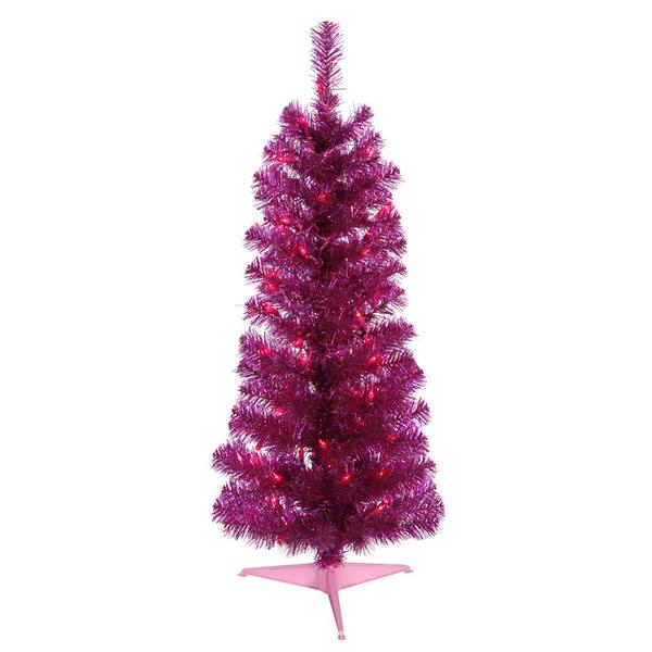 3' x 14" Fuchsia Pencil Pine Tree with 50 Purple LED Lights