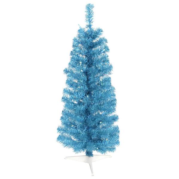 3' x 14" Sky Blue Pencil Pine Tree with 50 Teal LED Lights