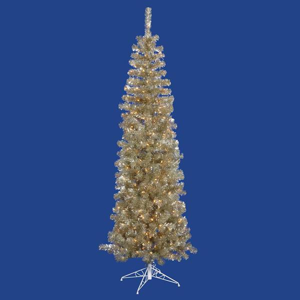 4.5' x 20" Champagne Pencil Tree with 150 Warm White LED Lights