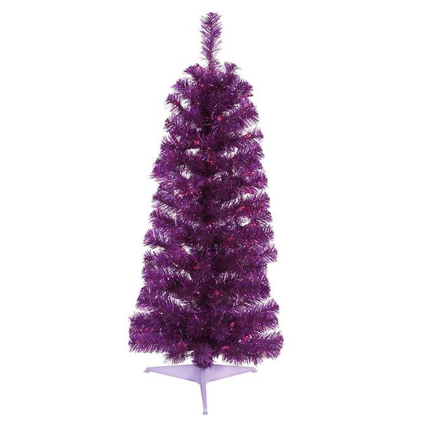 3' x 14" Purple Pencil Pine Tree with 50 Purple LED Lights