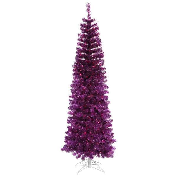 7.5' x 34" Purple Pencil Tree with 400 Purple LED Lights