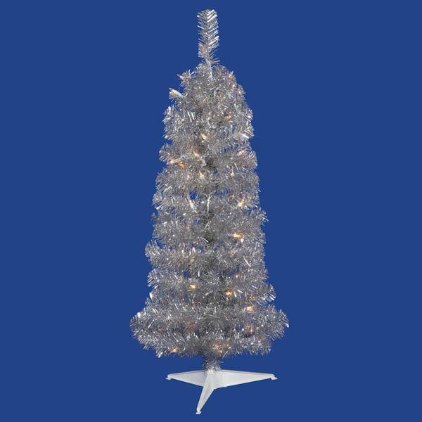 2' x 11" Silver Pencil Tree with 35 Clear Dura-lit Mini Lights