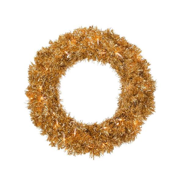 24" Artificial Antique Gold Wreath 70 Warm White LED Lights