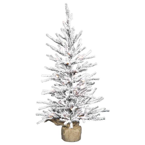 2' Artificial Flocked Angel Pine Tree w/Burlap Base 35 Clear Lights