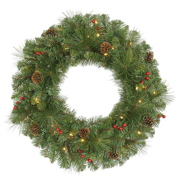 30" Artificial Cambridge Wreath 50 Clear Lights