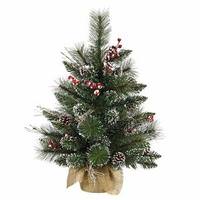 Vickerman 2' Artificial Snow Tipped Pine/Berry Tree w/Burlap Base