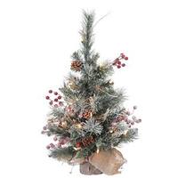 Vickerman 2' Artificial Snow Tip Pine/Berry Tree w/Burlap Base 35 Clear Lights