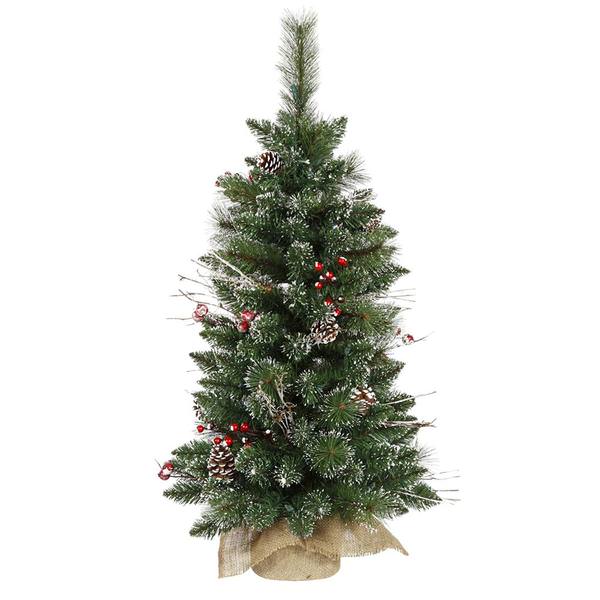 3' Artificial Snow Tip Pine/Berry Tree w/Burlap Base