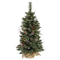 Vickerman 3' Artificial Snow Tipped Pine and Berry Tree w/Burlap Base 50 Clear Lights