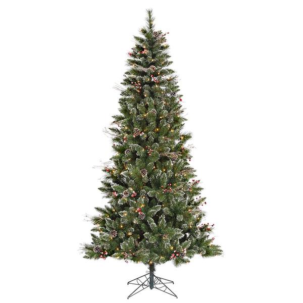 9' x 51" Artificial Snow Tipped Pine and Berry Tree with 650 Clear Lights
