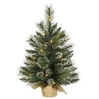 Vickerman 2' Artificial Mix Snow Tip Pine Tree w/Burlap Base 35 Clear Lights