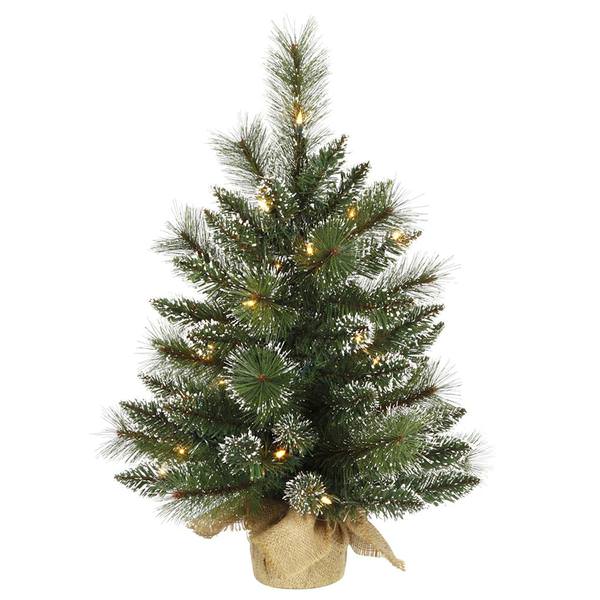 2' Artificial Mixed Snow Tip Pine Tree w/Burlap Base 35 Warm White LED Lights