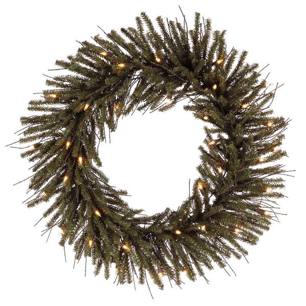 24" Artificial Vienna Twig Wreath 35 Warm White LED Lights