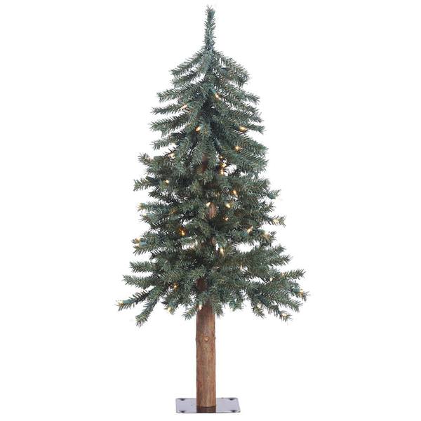 3' x 22.5" Artificial Natural Bark Alpine Pine Tree with 70 Warm White LED Lights