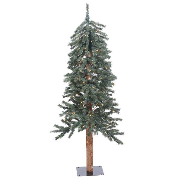 4' x 25.5" Artificial Natural Bark Alpine Tree with 100 Warm White LED Lights