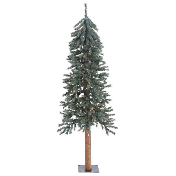 5' x 25" Artificial Natural Bark Alpine Tree with 150 Warm White LED Lights