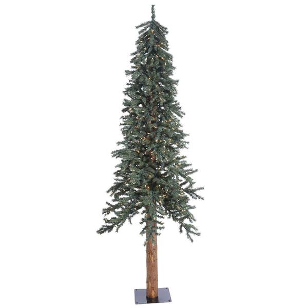 7'x 44.5" Artificial Natural Bark Alpine Tree with 300 Clear Lights