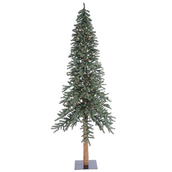 9' x 56" Artificial Natural Bark Alpine Tree with 500 Warm White LED Lights