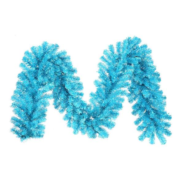9' Artificial Sky Blue Garland with 70 Teal LED Lights