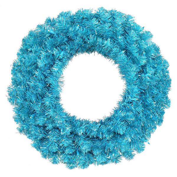 24" Artificial Sky Blue Wreath 50 Teal Lights